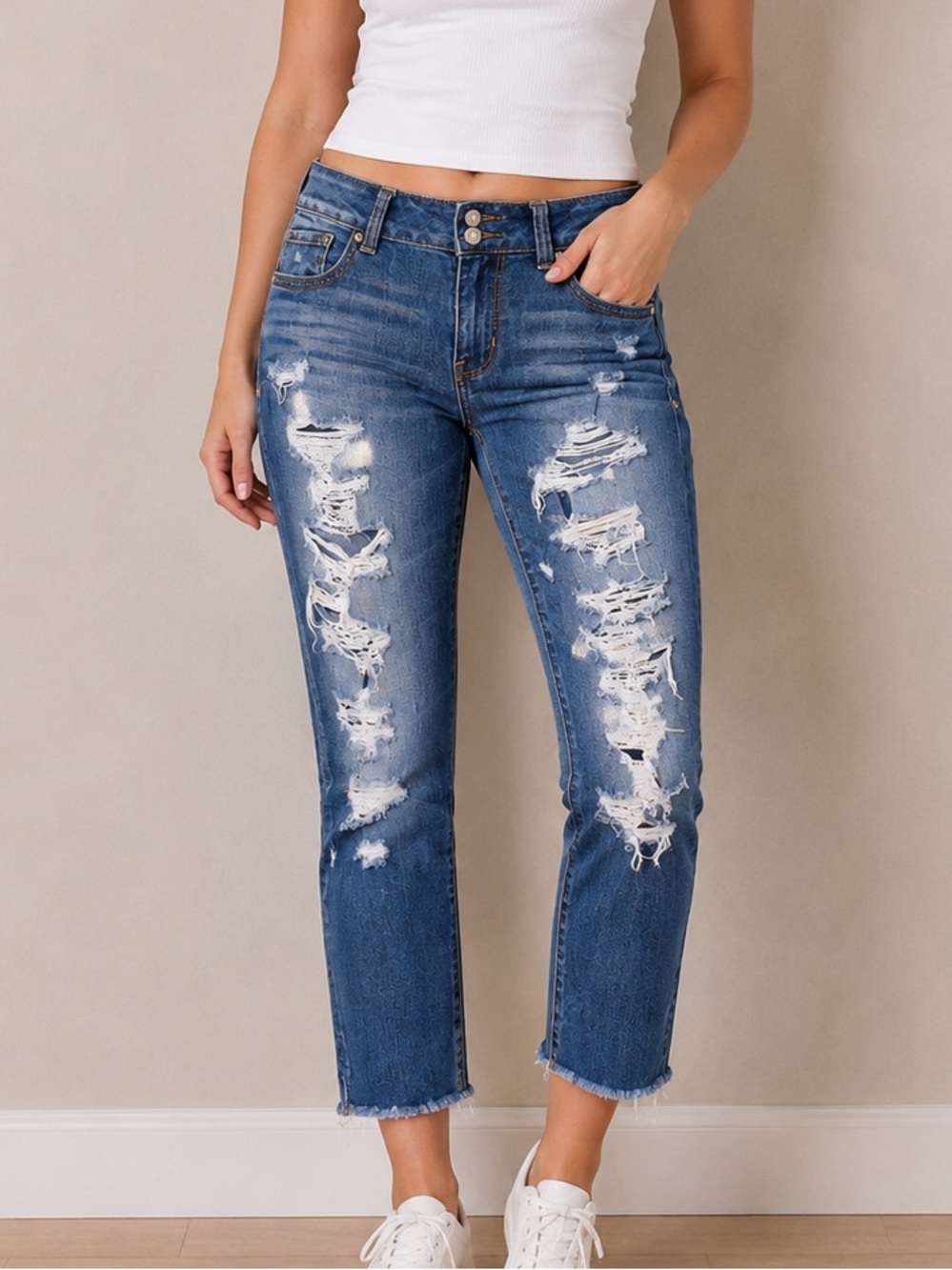 American Eagle Artist Crop Jeans Size 0 Distressed Raw Hem Stretch Denim Blue